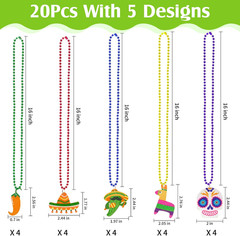 20Pcs Cinco De Mayo Decorations Fiesta Party Favors Fiesta Beaded Necklaces for