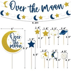 Over the Moon Baby Shower Decorations Space Party Banner Moon Star Cake Cupca…