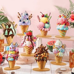8 Pcs Summer Ice Cream Table Decorations Wooden Ice Cream Cone Table Centerpi…