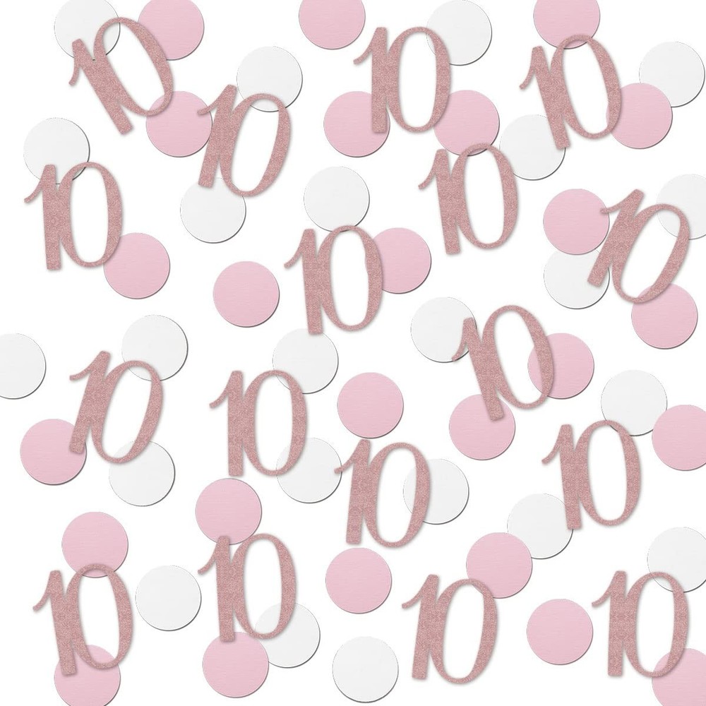 200 PCS Rose Gold 10 Confetti 10th Glitter Birthday Number Anniversary Table