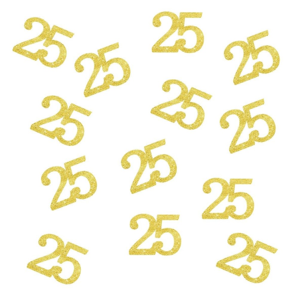 Double Side Gold Glitter Number 25 Confetti Paper Scatter Anniversary 100 PCS