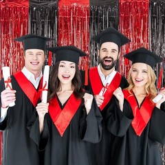 Graduation Party Decoration, 2 Pack Red and Black 3.3×6.6 ft Foil Fringe Curt…