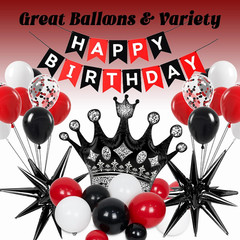 Red and Black Birthday Party Decorations, Red Black White Foil Balloons Banner F