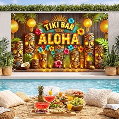 Tiki Aloha Hawaiian Party Decorations Backdrop 71 x 43 Inch