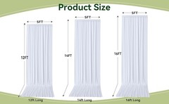 10ft×12ft Wrinkle White Backdrop Curtain for Wedding Parties, 2 Panels 5×12ft