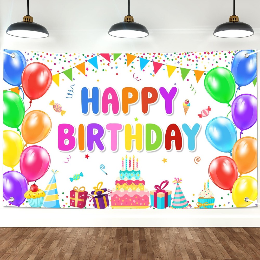 Happy Birthday Banner Backdrop Decorations Flag Outdoor 71×44 Inch,Colorful R…