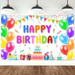 Happy Birthday Banner Backdrop Decorations Flag Outdoor 71×44 Inch,Colorful R…