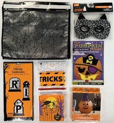 Vintage Halloween Party Decor LOT Table Runner Napkins Mask Pumpkin Pick NEW NOS