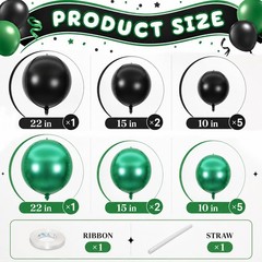 Green Black Balloons, 16PCS Different Sizes 4D Round Foil Balloon Large Spher…