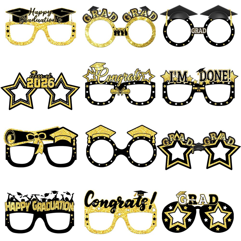 Glitter Graduation Glasses 2026 – Pack of 12 | Graduation Photo Booth Props 2026