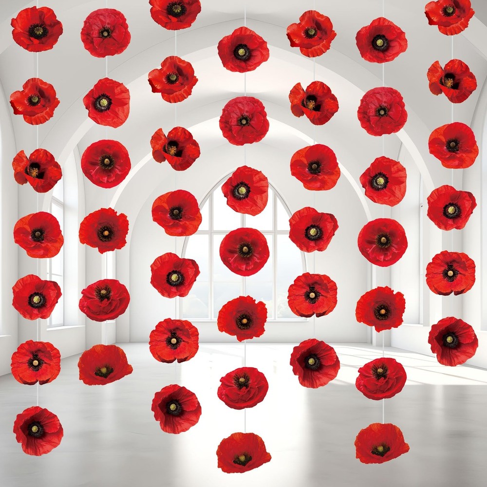 8 Pieces Party Decorations Artificial Poppy Flowers Garlands Red Flower Hangi…