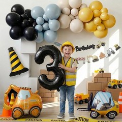 Construction Birthday Party Supplies – Balloon Garland Arch Kit, Excavator & Num