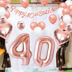 Rose Gold 40th Birthday Decorations Set for Women Banner, Number Balloon, Heart
