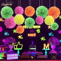 Blacklight Party Decorations – 12 PCS Fluorescent Neon Tissue Paper Pom Poms …