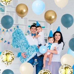 Togvu Dusty Blue Balloon Set, 60 Packs 12 Inches Metallic Chrome Gold Macaron