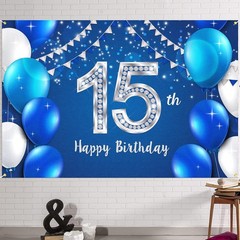 HAMIGAR 6x4ft Happy 15th Birthday Banner Backdrop – 15 Years Old Blue