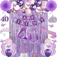 40Th Birthday Decorations for Women, 52Pcs Purple Happy 40Th Birthday Decoration