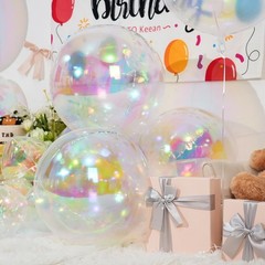 12Pcs Iridescent Round Foil Balloons, 22″ 15″ 10″ 4D Clear Ball Balloon, Holo…