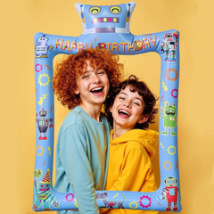 Fun Robot Themed Happy Birthday Inflatable Selfie Photo Frame Props for Pictures