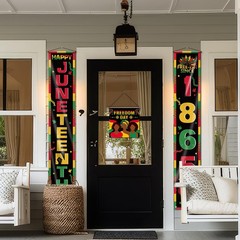 Juneteenth Party Decorations Porch Banner with Hanging Sign, 71» x 12 » Junete