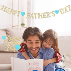 Happy Father’S Day Decorations Banner Glitter Gold Cake Topper Fathers Dad’S