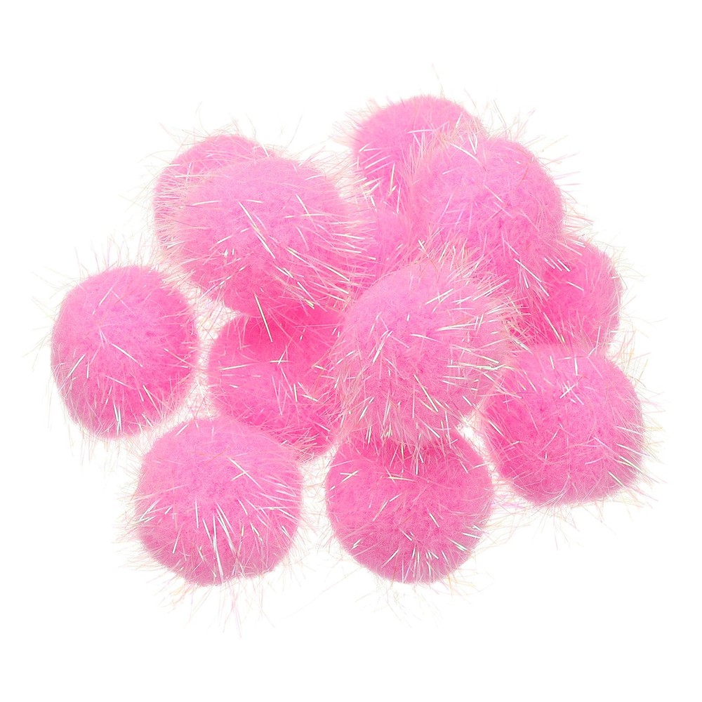 12 Pcs 1.8 Inch Sparkle Flash Balls Pet Cat Pom Pom Fuzzy Balls, Pink