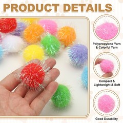 12 Pcs 1.8 Inch Sparkle Flash Balls Pet Cat Pom Pom Fuzzy Balls, Pink