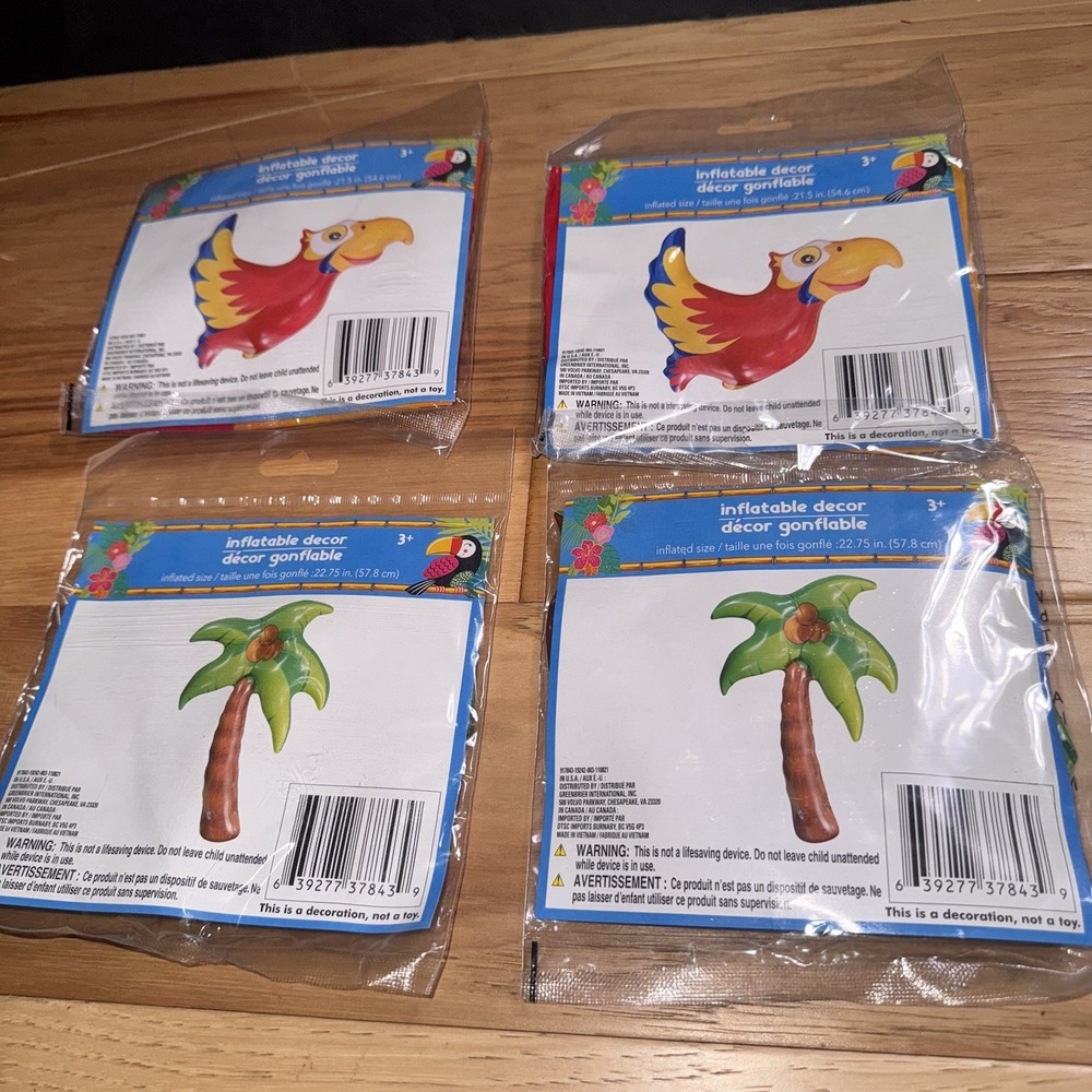 Lot 4 Inflatable Decor Parrot & Palm Tree Tropical Luau Party Decorations 22”