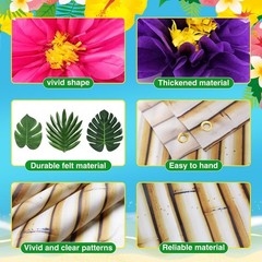 22 Pcs Hawaiian Beach Backdrop with Hawaii Paper Flowers Decorations Set 71 x 43
