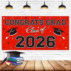 Stunning Red Plastic Graduation Banner – 2026 Class Party Essential 65″ x 32.7″