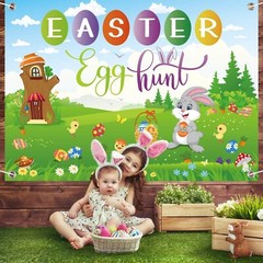 Extra Large 6.9FT*5FT Easter Egg Hunt Photo Booth Kids Funny Banner Decorations