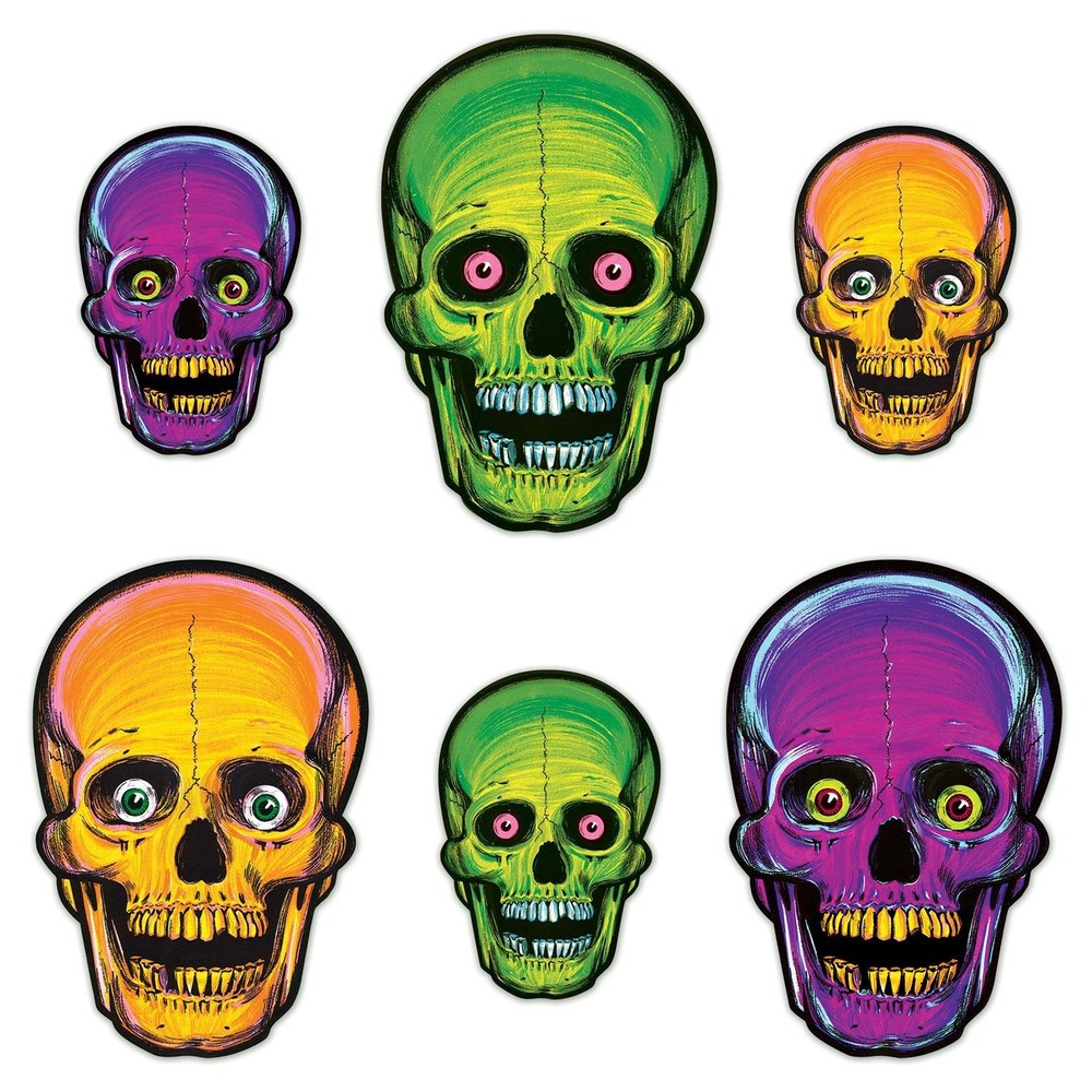 Beistle Vintage Halloween Nite-Glo Skull Cutouts – Halloween-Vintage | Party