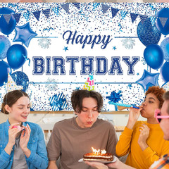 Blue Birthday Party Decorations Large Blue and White Birthday Banner for Men