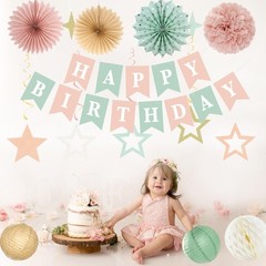 Sage-Green Blush-Pink Beige Birthday Party-Decorations – 19pcs Boho Neutral R…