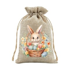 Easter Rabbit Drawstring Bags Set of 30 for Candy Present Pouch Linen Mix