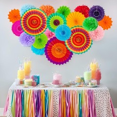 Complete 35PC Fiesta Paper Fan & Pom Pom Set – Decorations for Every Celebration