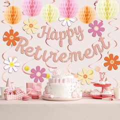 Retirement Party Decorations for Women, Rose Gold Happy Retirement Banner Female
