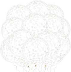 Silver Heart Confetti Balloons 30 Pcs, 12 Inch Clear Heart Latex Balloon with He