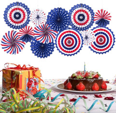 Patriotic Hanging Paper Fans – Red, White, and Blue Decorations Set of 12