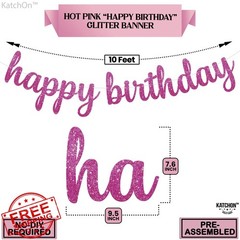 KatchOn Glitter Pink Cursive Happy Birthday Banner 10 Ft