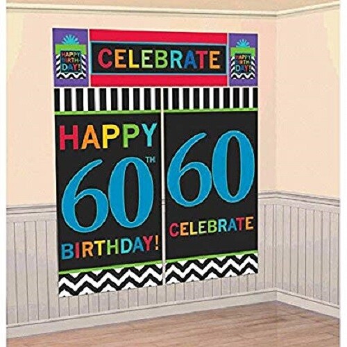 60TH BIRTHDAY PARTY SCENE SETTER WALL DECORATING BANNER KIT 6 FT BACKDROP