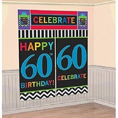 60TH BIRTHDAY PARTY SCENE SETTER WALL DECORATING BANNER KIT 6 FT BACKDROP