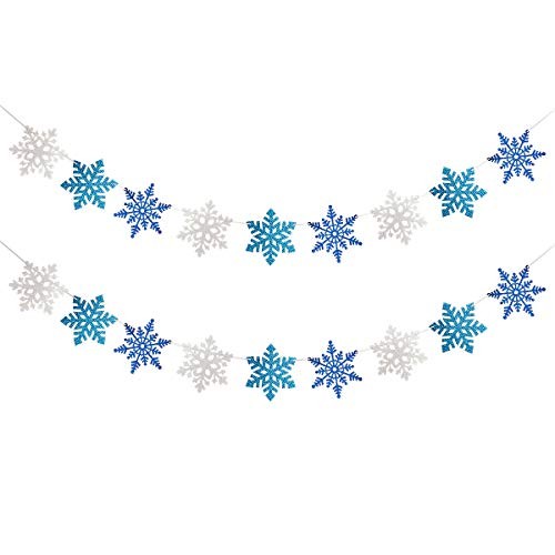 2Pack White and Blue Glitter Snowflake Banner Winter Wonderland Banner
