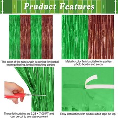 2 Pack Football Party Decorations, 3.28 FT x 7.05 FT Tinsel Backdrop, Brown Gree