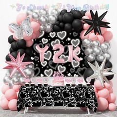 Y2K Party Decorations Set – 109 PCs with Backdrop, Tablecloth, Balloon Garland &