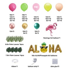 151PCS Hawaiian Luau Balloon Arch Kit, Hot Pink Green Orange Tropical Balloon…