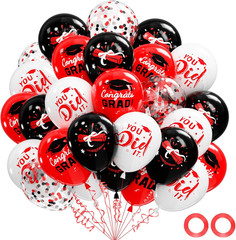 Graduation Decorations 2026 – Graduation Balloons 62Pcs 12 Inch Red Black White