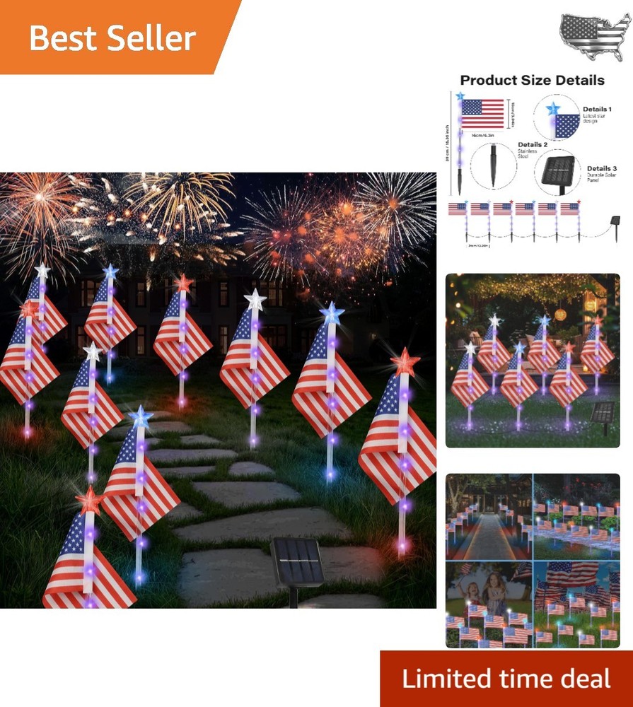 Elegant 4th of July Solar Lights Set: 6 American Flags & Bright LED Garden Decor