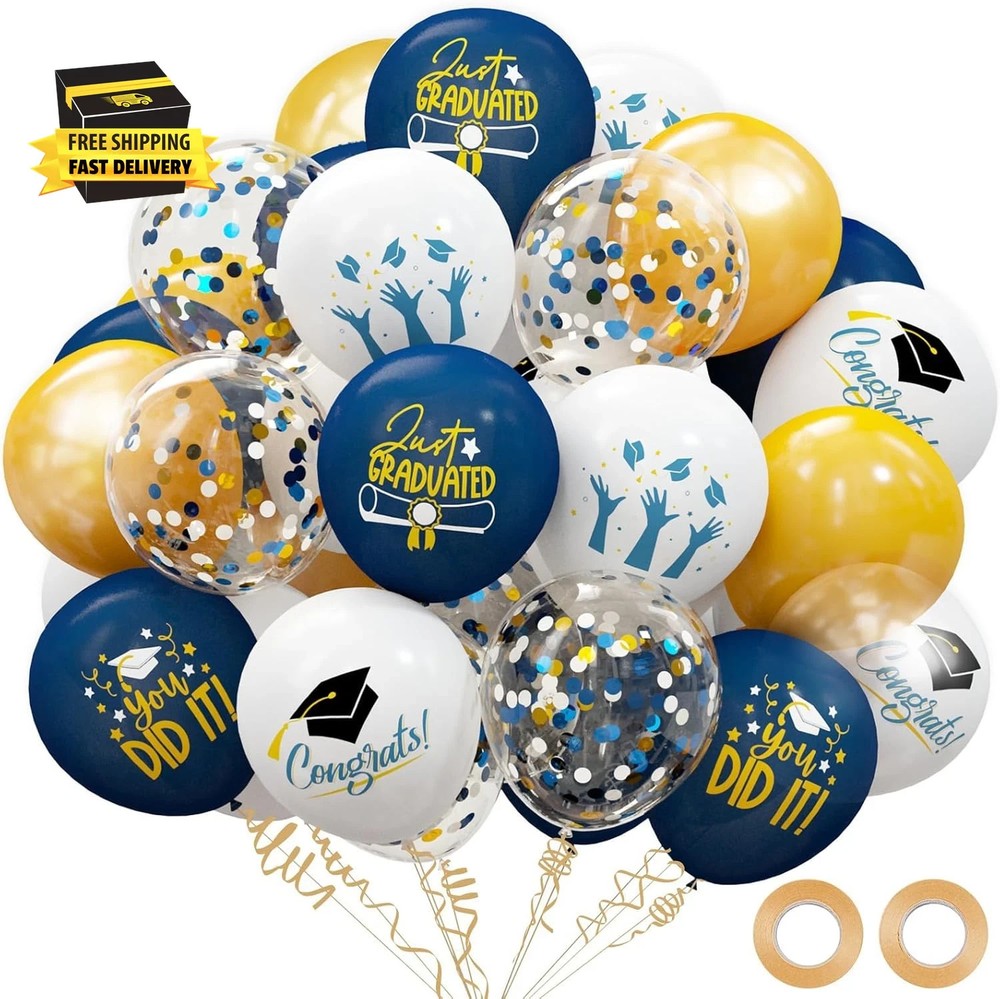 2026 Graduation Party Decorations, 68Pcs Graduation Balloons Blue and Gold Grad
