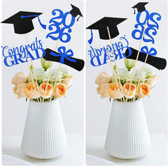 Graduation Decorations 2026, 16 PCS Black Blue Graduation Centerpieces for Table
